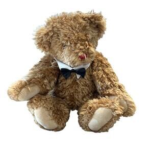 1997 Vermont Teddy Bear 22” Jointed Plush Honey Brown Removable Bow Tie Collar